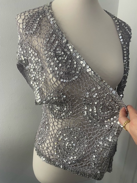 suzannegrae Tops - Silver Sequin Crochet Wrap